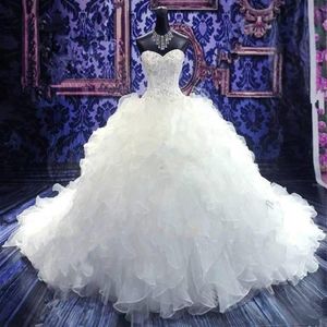 Glamour Puffy robe de bal robes de mariée en cristal à volants en organza robes de mariée princesse chérie robe de mariée vestido de 258U