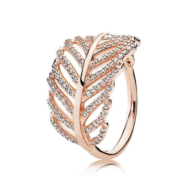 Glamour Maple Leaf Ring 18K Rose Gold Ring CZ Diamond 925 Silver Ring Caja original Estilo Pandora Boda Compromiso Pareja Joyería