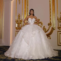 Glamous Ball-jurk Vintage Trouwjurken Bruidsjurken 2021 Plus Size Kant Lovertjes Dubai Luxe Vestido de Novia
