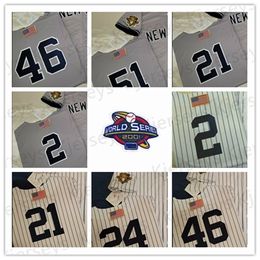 GlaNiK1 Vintage Hommes 2 DEREK JETER 2001 World Series Baseball Jersey 42 MARIANO RIVERA 46 Andy Pettitte 51 BERNIE WILLIAMS Maillots rétro