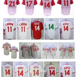 Glaretro Jersey Pete Rose Jersey Barry Larkin Chri Sabo Deion Sanders White Hemp Gray Red Flex Base gestikte vintage honkbal