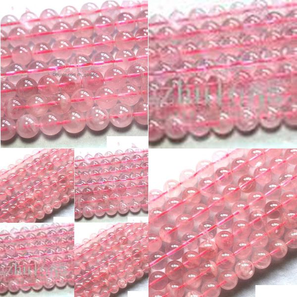 Vidrio 8 mm Venta al por mayor Natural Madagascar Cuarzo rosa 1010.5 mm Piedra preciosa redonda Perlas sueltas para la fabricación de joyas Diseño Gota Delive Dhgarden Dhl1I