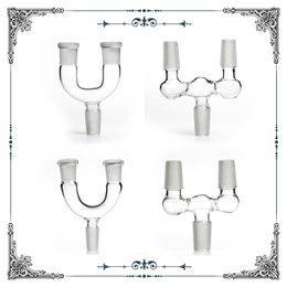 Glas adapter 14mm 18mm Male naar Twin vrouwelijke joint glas converter gemengde maten voor glazen bong rookaccessoires groothandel gratis verzending