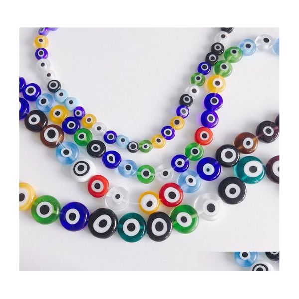 Verre Toutes Tailles Evil Eye Perles Plat Rond Couleur Mixte 6/8/10 / 12Mm Mticoloured Ojo Colourf 330C3 Drop Delivery Jewelry Dh45W