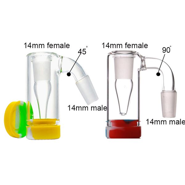 Fumer 45 degrés 14 mm Homme Verre bong cendrier 90 degrés avec silicone de couleurs contient pour plate-forme pétrolière droite bongs