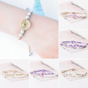 Bracelets de pissenlit séchés en boule de verre, en céramique, faits à la main, cadeaux pour filles, bijoux en tissage de fleurs naturelles