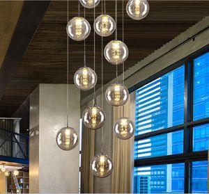 glazen ballen hanglampen trap modern minimalistisch restaurant creatieve persoonlijkheid woonkamer crystal duplex lange kroonluchter G9