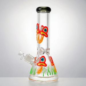 Verre Beaker Bongs Narguilés Glow dans les conduites d'eau à tube droit sombre Perc de champignon pour l'huile de somking Dab Rigs avec bol diffusé Downstem LXMD20105