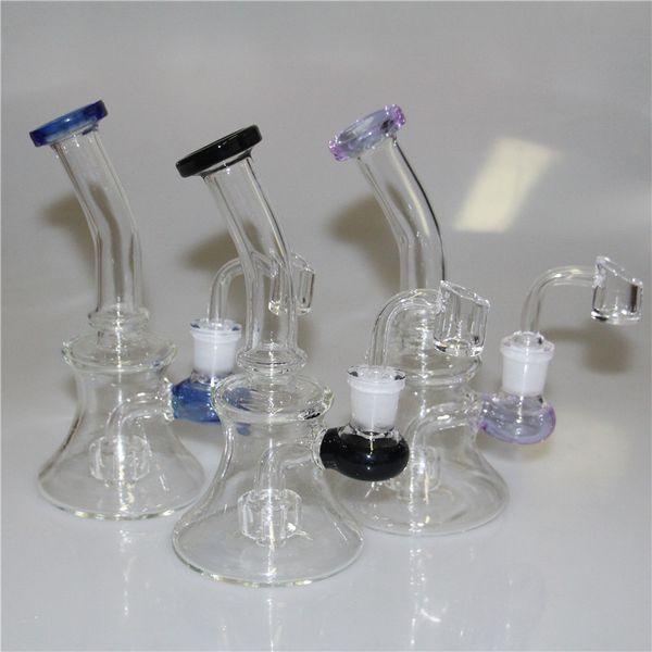 Vaso de vidrio Bongs cachimba Mini tubos de agua percolador tubo burbujeador 14 mm junta famale Dab Rigs Plataforma de cera de aceite con banger de cuarzo