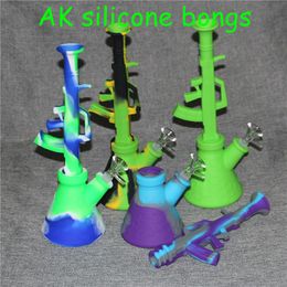 bécher en verre Mini Multi Silicone Water Pipe impression bongs en verre pipe à eau en verre pour le choix nouveau design AK silicone barboteur bong