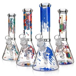 Bong de vidrio 10 pulgadas Hookahs 5 mm de espesor Dab Rig Pipa de agua pipa para fumar Bongs Heady Pipe Plataformas petroleras Reciclador Dab Rigs con calcomanías