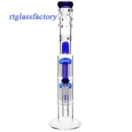 Hookahs Glazen Bong 18.5" waterpijp dubbel 8x arm-tree dome perc zonder shotgat Blauw stuur