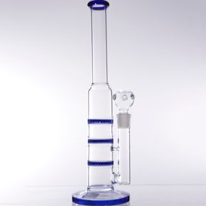 Verre Hookahs Beaker 3 étages Honeycomb Water Bongs plate-forme pétrolière avec bol de repas de 14 mm pour fumer