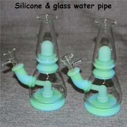 Bong en verre bécher narguilé Silicone eau bangs recycleur percolateur Plates-formes pétrolières bol 14mm silicone fumer pipe à bulles Narguilés