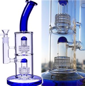 Double Blue Matrix Perc Glazen bong Waterpijpen Recycler dab Rigs Waterpijpen van dik glas Waterpijpen roken