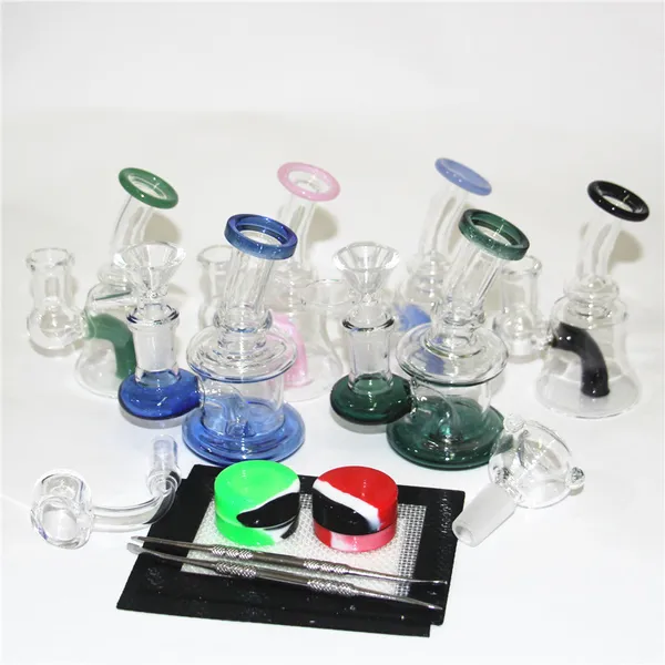 Bong en verre dab plate-forme pétrolière barboteur narguilés bécher épais mini tuyau d'eau en verre avec bol de 14mm Dabber outil tapis de récipient en silicone