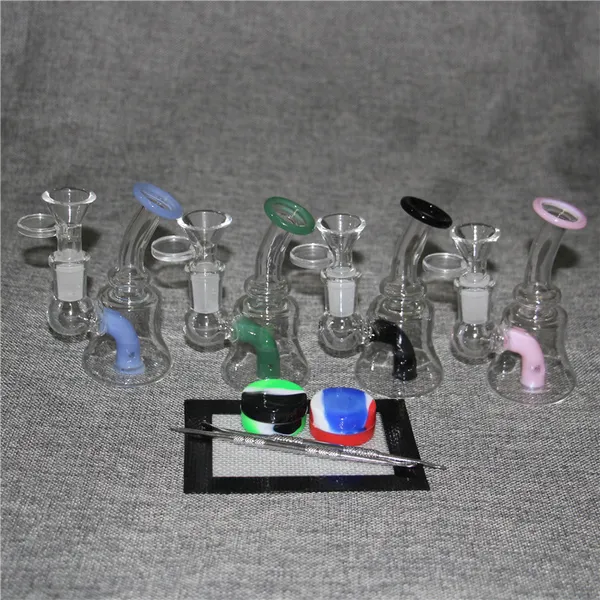 Bong de vidrio Hookah 14 mm Conjunto de fumar pipa de agua bongs reciclador plataformas petrolíferas dab rig tubos de vidrio con tazón de hierba seca cuarzo banger dabber herramienta