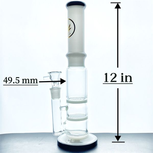 Glass Bong hookah pipa de agua de percolador de panal de doble capa, banda blanca lechosa Tazón de vidrio de 18 mm para quemar aceite