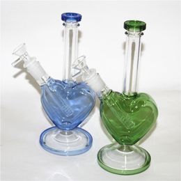 Glass Bong hookah Heart Shape Oil Dab Rigs Tuberías de agua 14 mm Female Joint Bongs únicos con Bowl Hookahs