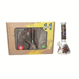 Kit de tabac de crochet de bang en verre tuyau d'eau épais avec le réservoir de stockage de broyeur d'herbe plate à cendrier à cendrier