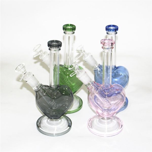 Bang en verre Perc Heady Hookahs 14mm Joint Water Pipes Dab Oil Rigs Bangs en forme de coeur avec bol