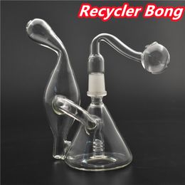 Glass bong recycler dab rig 14mm joint mini Beaker Bong Double peine Percolador Fumar pipas de agua con pipas de vidrio para quemadores de aceite