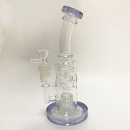 Verre Bong Straight Fab Purple Oil Rigs DAB RIGNE SUMEUX PIRES D'EAU Matrice Perc Verre Gamiage de verre 14,4 mm avec bol