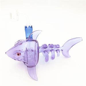 Glazen bongwater bong waterpijp waterpijpen perc 14,4 mm vrouwelijke gewricht paarse visvorm dab rig bubbler voor rokende kwarts banger ashcatcher ambachtelijke mini rigs