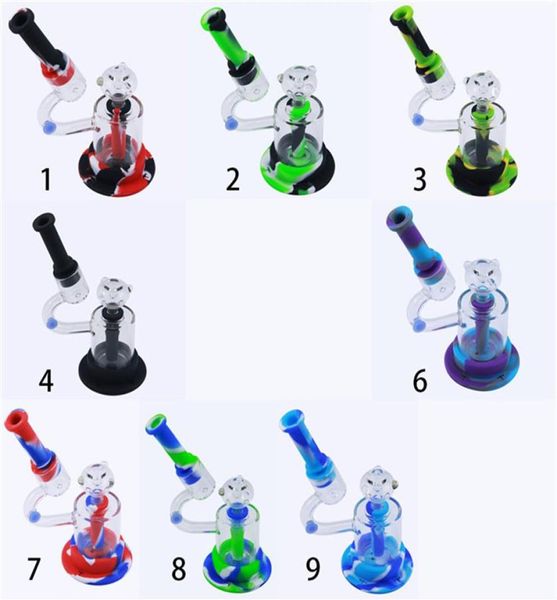 Glass Bong Water Bongs Rig Dab Silicone Hookah Pipan de fumar Modelado de microscopio creativo con base LED de tazón de vidrio con caja de regalo PI1326582