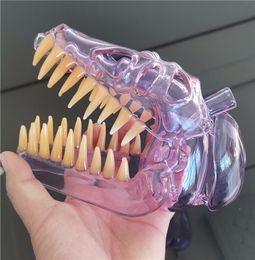 Bong en verre Pipe à eau Dino crâne narguilé 10mm joint femelle violet Dab Carb Cap barboteur tête de dinosaure à la main cendrier narguilés Craftbong8612300