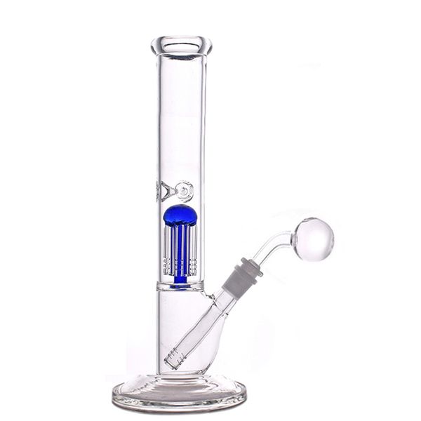 Bong en verre Pipe à eau Narguilé 11,5 pouces de haut Bongs à bécher droit 8 arbres à bras perc Dab Rig avec tige descendante tuyaux de brûleur à mazout en verre de 14mm de degré 1pcs