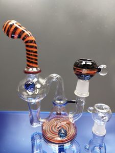 Bong en verre recycleur de conduites d'eau couleurs uniques tuyaux d'art en verre 18.8mm joint mâle cheechshop