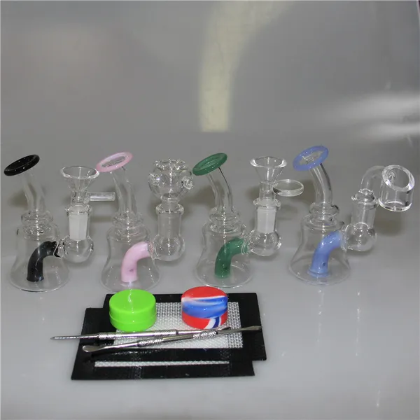 Glass Bongs Hookah Two Styles Thick Glass Dab Rigs Tuberías de agua Beaker Bong Heady Oil Rig con cuarzo bange clavos tazón Para fumar