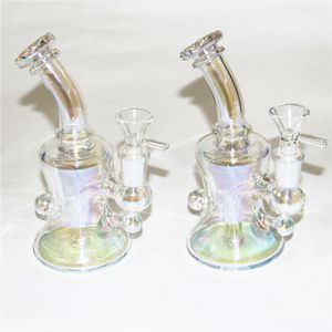 Bongs en verre Narguilés 6,1 pouces Mini huile Dab Rigs Bécher Couleur métallique Tuyaux d'eau en verre Joint de 14 mm avec bol