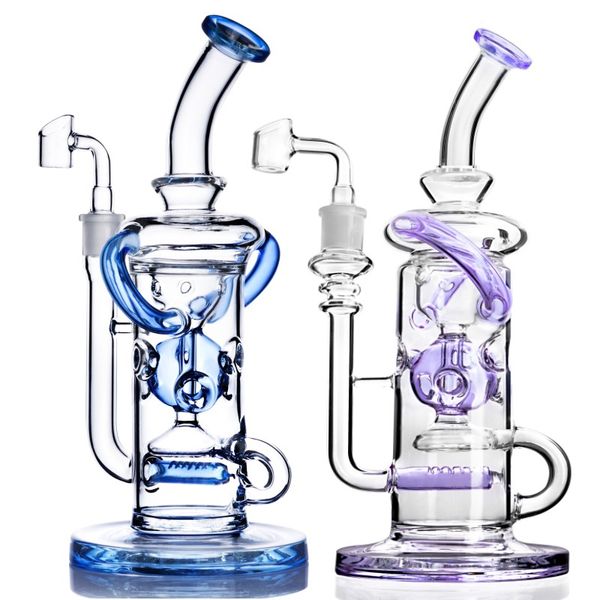 Bongs de vidrio Plataforma petrolera Cachimbas Jaula de pájaros Inter tubos altos Simple Rosa Grueso Reciclado Fumar Dab Rig quemador tubo 14 mm banger