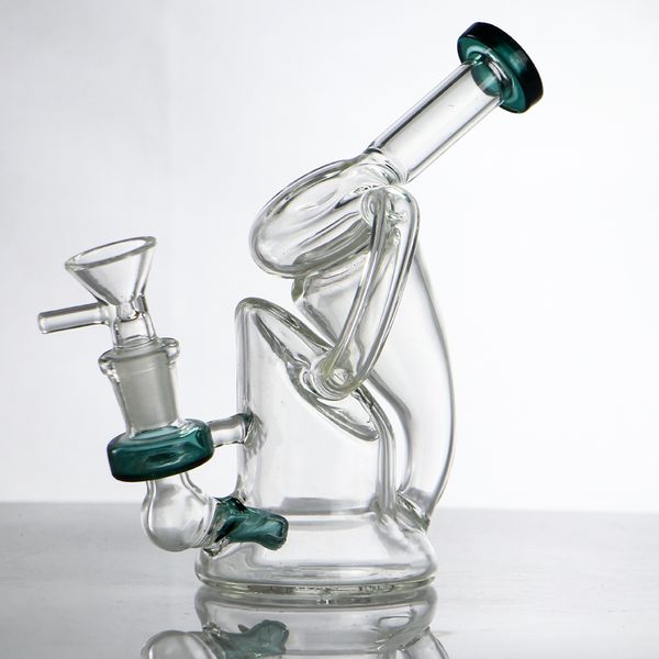 Bongs de vidrio Reciclador Dab Rig Vaso grueso Bong Fumar Hookah Junta de 14 mm con tazón Bong de vidrio Bongs de agua de vidrio baratos al por mayor