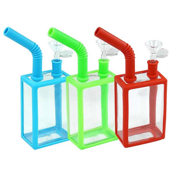 Bangs de verre Bongs en silicone pipes narguilé fumant la boîte de consommation de bangs