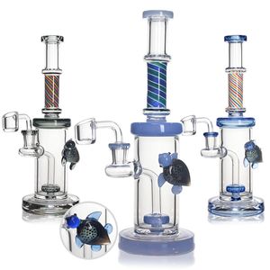 Bongs de vidrio con decoración de patrón de tortuga Tuberías de agua Dab Rigs con cabezal de ducha perc Bongs de agua de vidrio con banger de cuarzo de 14 mm 10 ''