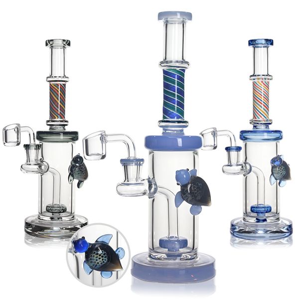 Bongs de vidrio con decoración de patrón de tortuga Tuberías de agua Dab Rigs con cabezal de ducha perc Bongs de agua de vidrio con banger de cuarzo de 14 mm 10 ''