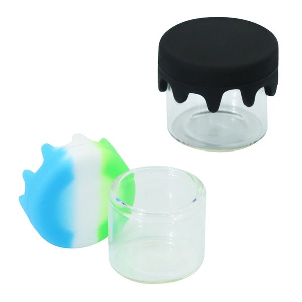 Bouteille en verre avec capuchon en silicone 7,5 ml contenant en silicone contenants de cire antiadhésifs boîte bocaux de qualité alimentaire dab outil pot de stockage couvercle porte-huile vape cosmétique