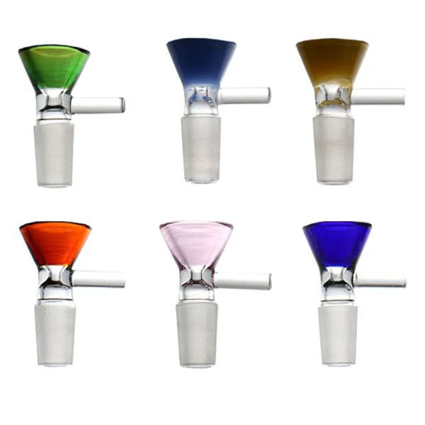 Tazones de vidrio Accesorios para fumar Coloreado de filtro de manija de varilla redonda Juntas para tazón para pipa de agua de Hookah de bong 6 colores LL