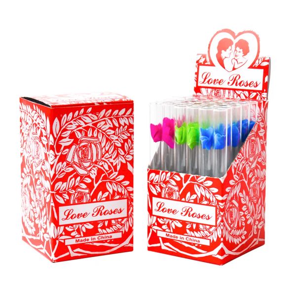 barboteur en verre Pipes à fumer Love Rose Tube en verre avec fleur en plastique à l'intérieur 36pcs dans une boîte de tabac à pipe cigarette de la plus haute qualité ZZ