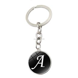 Cabochon en verre porte-clés 26 lettres anglaises temps porte-clés en pierres précieuses porte-clés en argent sac suspendu accessoires de mode