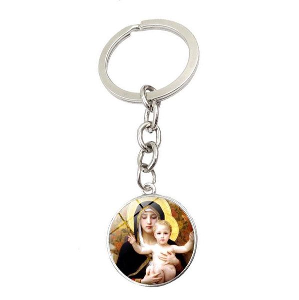 Cabochon en verre argent vierge marie jésus porte-clés bijoux croix j'aime jésus porte-clés anneau pour papa cadeau