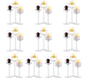 Portavelas de cristal para velas de té, juego de 3 candelabros altos para centro de mesa, candelabros transparentes