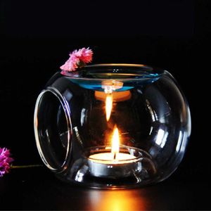 Glazen Kandelaar Geur Aroma Olie Theelichthouder Kaarsvet Taart Warmer Elegante Korte Creatieve Kandelaars SH190924241q