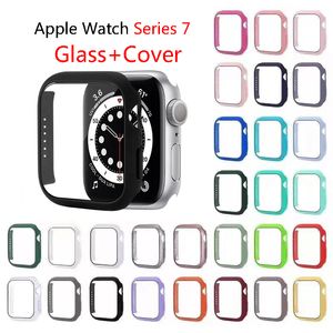 Étui en verre pour Apple Watch Series 7 6 5 4 3 2 45 mm 41 mm 42 mm 38 mm PC dur HD trempé pare-chocs étuis de protection d'écran iwatch 7 couvertures complètes