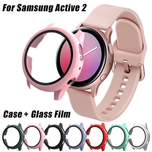 Verre + étui pour Samsung Galaxy watch active 2, couvercle en verre trempé, pare-chocs PC + protecteur d'écran, 44mm 42mm