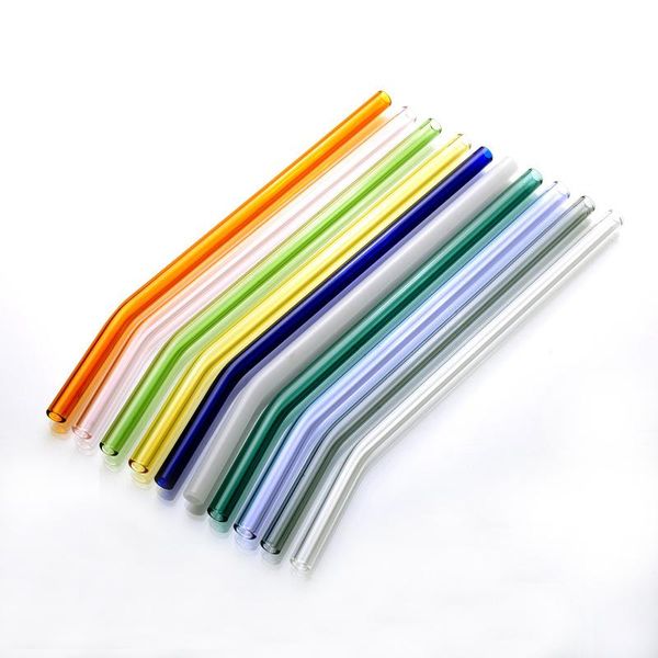 Verre clair grandes pailles colorées pliées droites paille de Cocktail de lait réutilisable Eco Borosilicate18cm/20cm/25cm