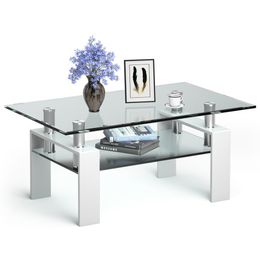 Table basse en verre Pieds en métal Table d'appoint Salon Blanc